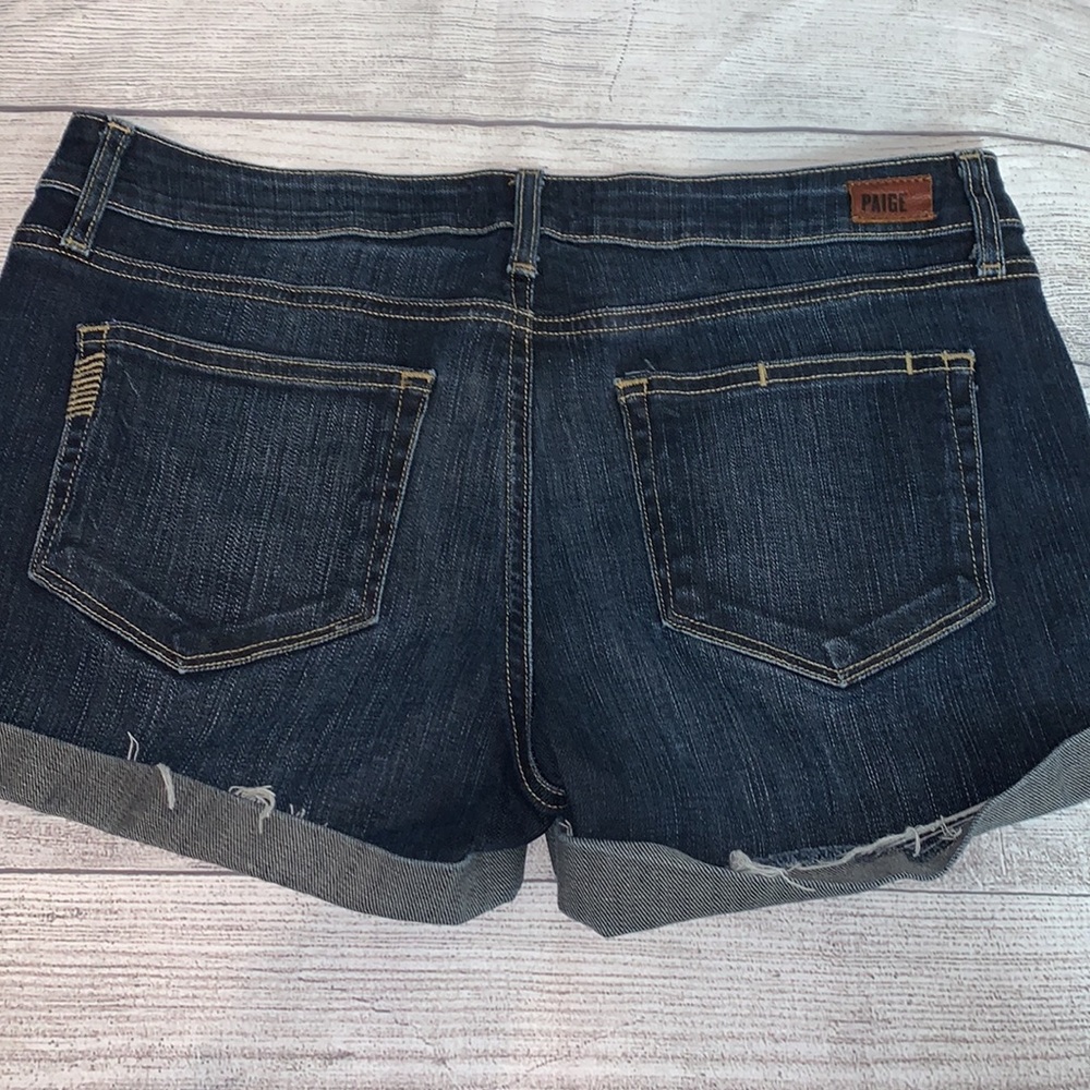 PAIGE Dark Indigo Rolled Hem Denim Shorts - Picture 5 of 9